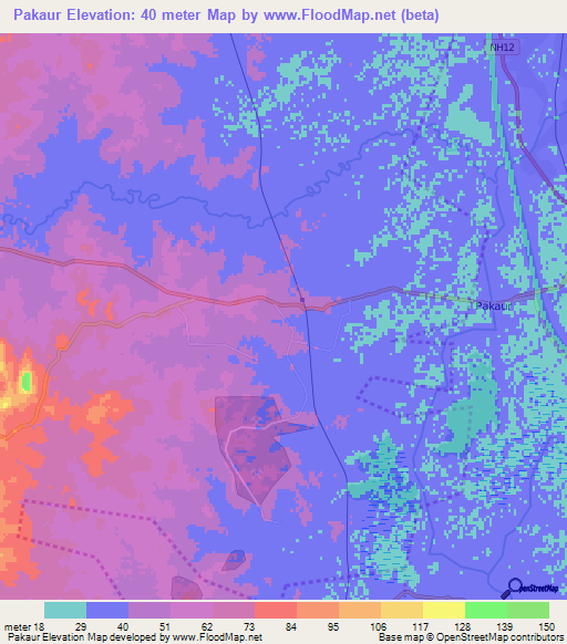 Pakaur,India Elevation Map