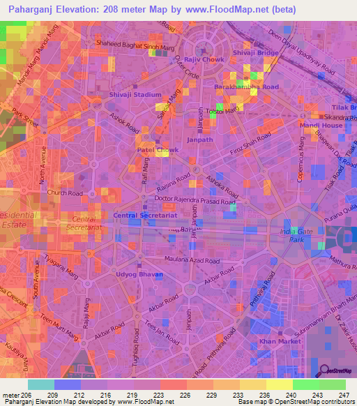 Paharganj,India Elevation Map