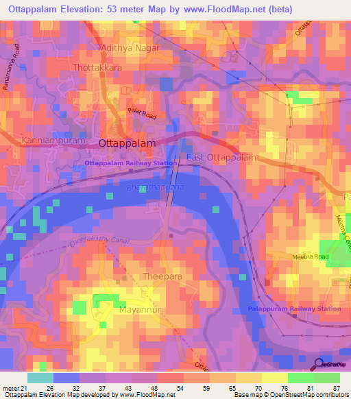 Ottappalam,India Elevation Map