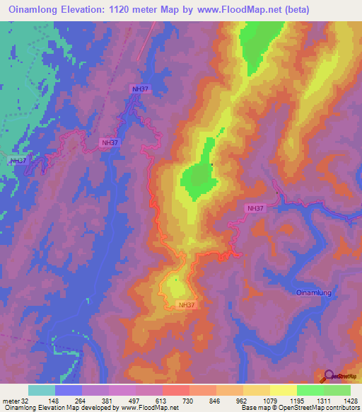 Oinamlong,India Elevation Map
