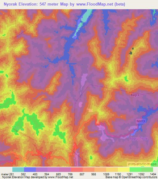 Nyorak,India Elevation Map