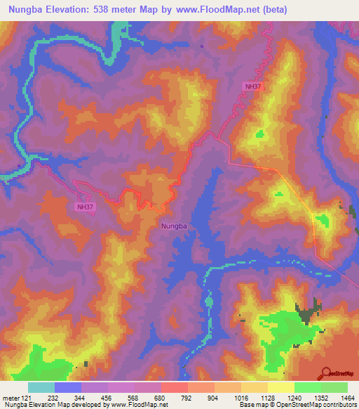 Nungba,India Elevation Map