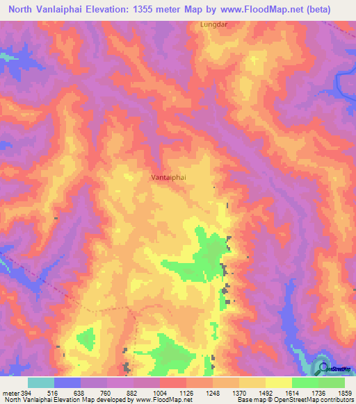 North Vanlaiphai,India Elevation Map