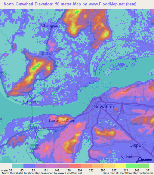 North Guwahati,India Elevation Map