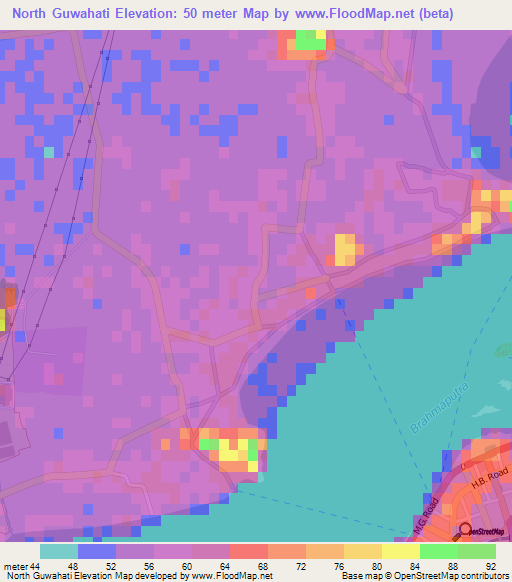 North Guwahati,India Elevation Map