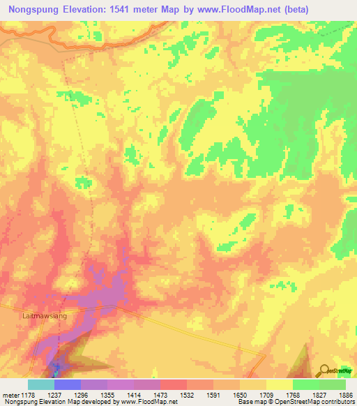 Nongspung,India Elevation Map