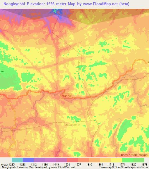 Nongkynshi,India Elevation Map