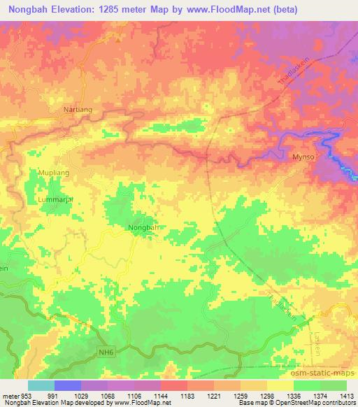 Nongbah,India Elevation Map