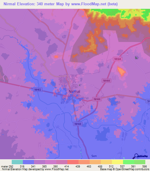 Nirmal,India Elevation Map