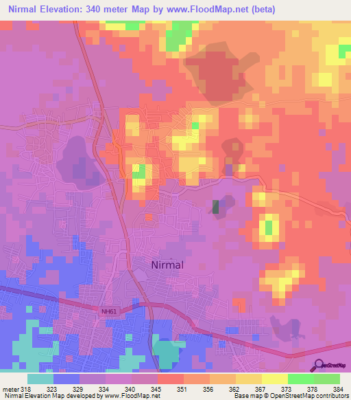Nirmal,India Elevation Map