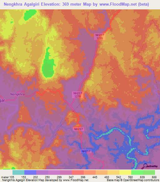 Nengkhra Agalgiri,India Elevation Map