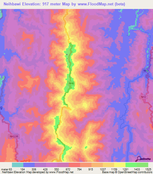 Neihbawi,India Elevation Map