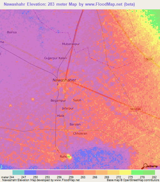 Nawashahr,India Elevation Map