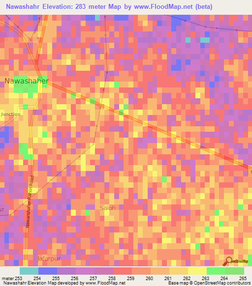 Nawashahr,India Elevation Map