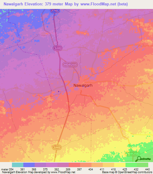 Nawalgarh,India Elevation Map