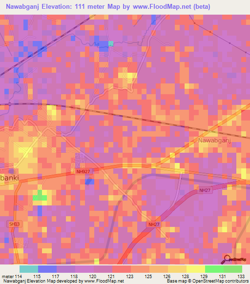 Nawabganj,India Elevation Map