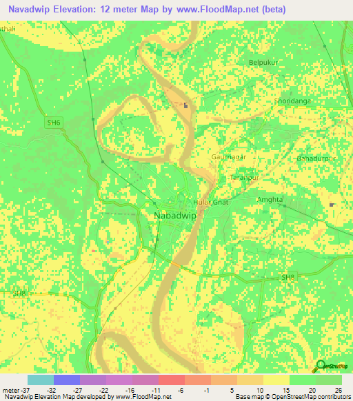 Navadwip,India Elevation Map