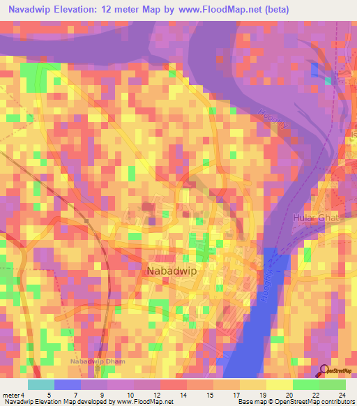 Navadwip,India Elevation Map