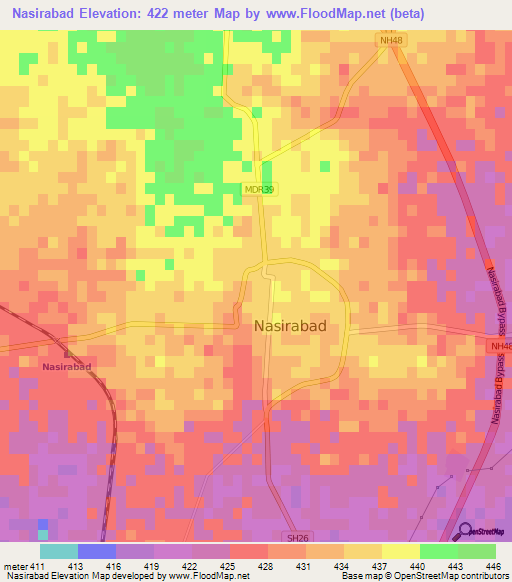 Nasirabad,India Elevation Map