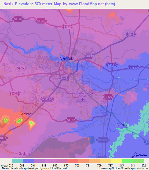 Nasik,India Elevation Map