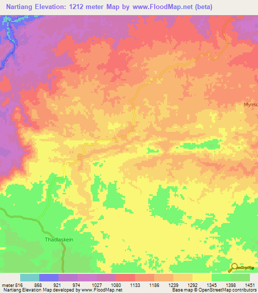 Nartiang,India Elevation Map