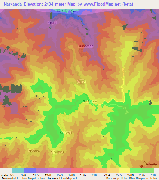 Narkanda,India Elevation Map