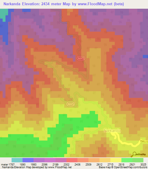 Narkanda,India Elevation Map