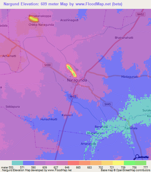 Nargund,India Elevation Map