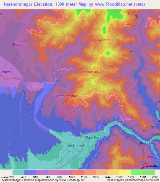 Narendranagar,India Elevation Map