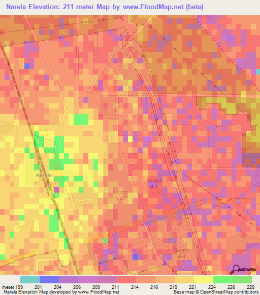 Narela,India Elevation Map