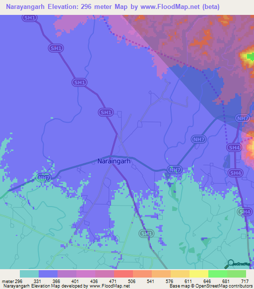 Elevation of Narayangarh,India Elevation Map, Topography, Contour