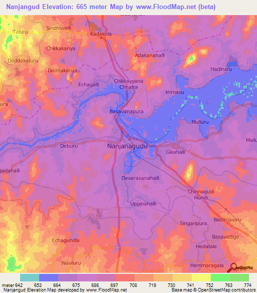 Nanjangud,India Elevation Map