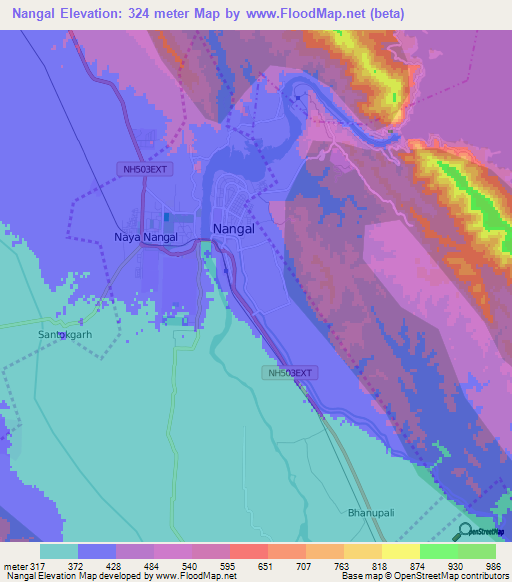 Nangal,India Elevation Map