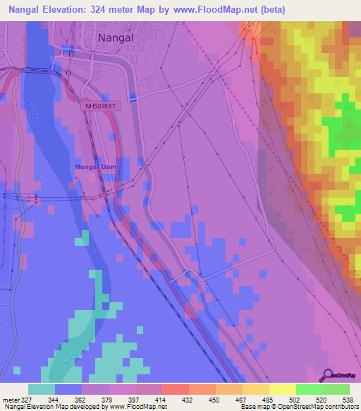 Nangal,India Elevation Map