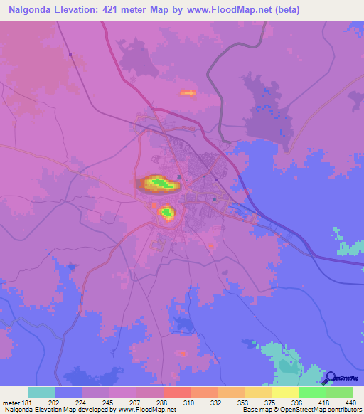 Nalgonda,India Elevation Map