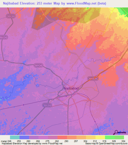 Najibabad,India Elevation Map