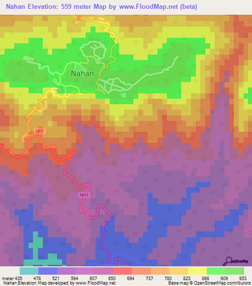 Nahan,India Elevation Map
