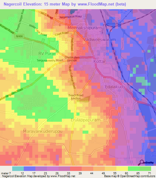 Nagercoil,India Elevation Map