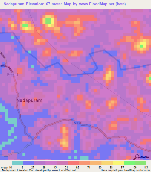 Nadapuram,India Elevation Map