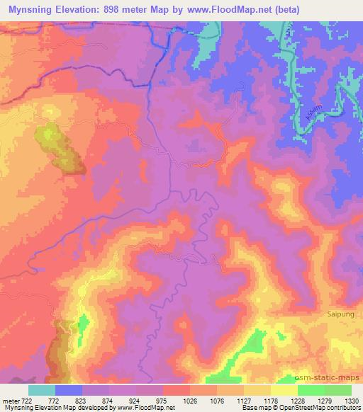 Mynsning,India Elevation Map