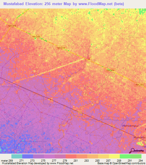 Mustafabad,India Elevation Map