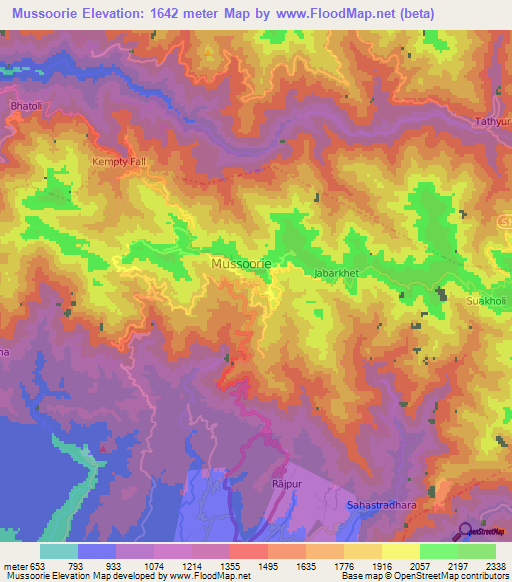 Mussoorie,India Elevation Map