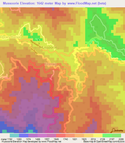 Mussoorie,India Elevation Map