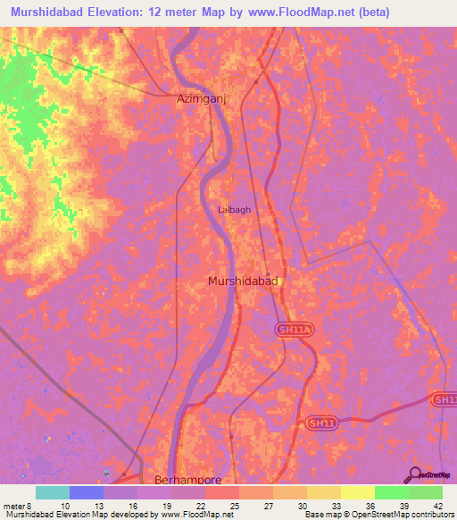 Murshidabad,India Elevation Map