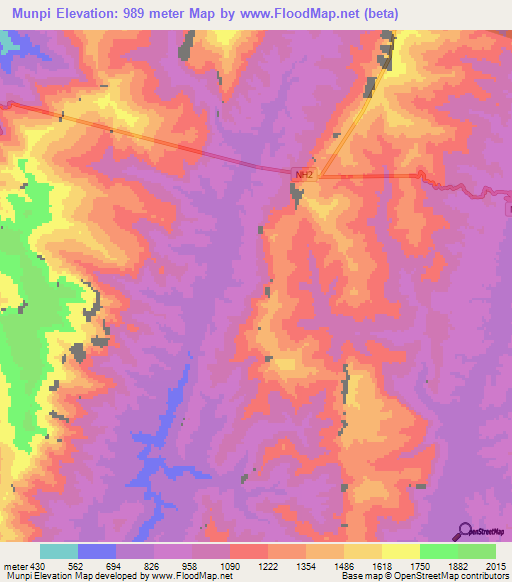 Munpi,India Elevation Map
