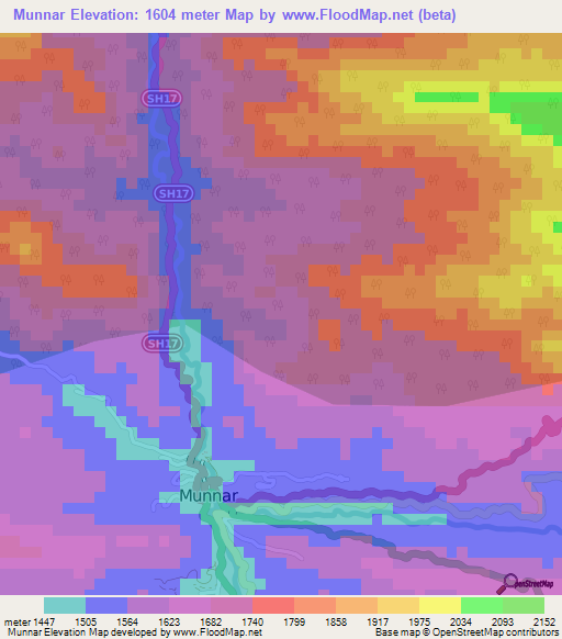 Munnar,India Elevation Map