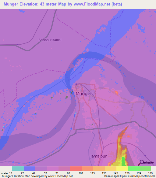 Munger,India Elevation Map