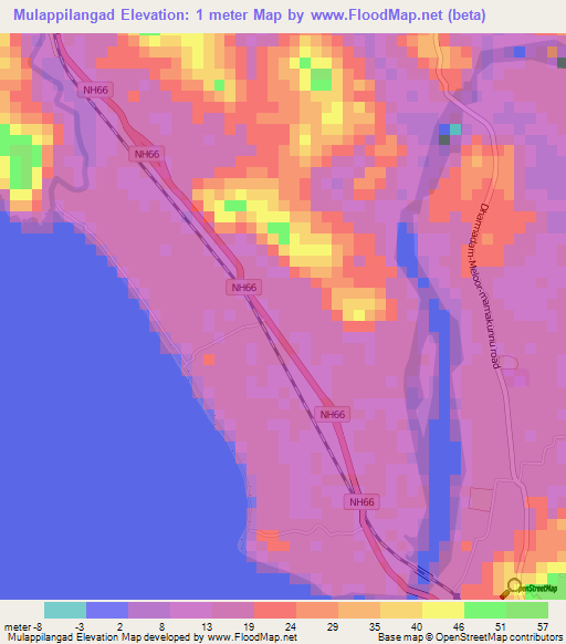 Mulappilangad,India Elevation Map