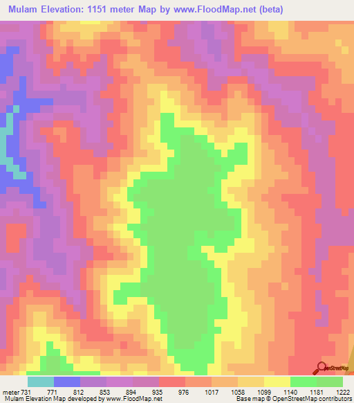 Mulam,India Elevation Map