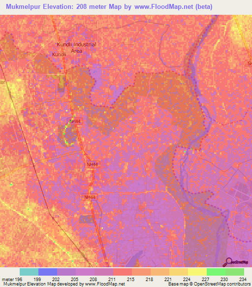 Mukmelpur,India Elevation Map